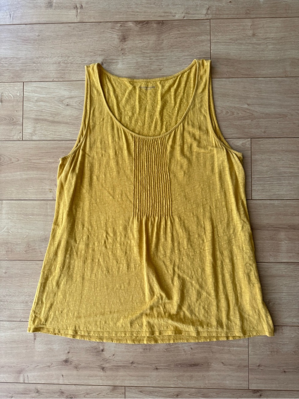 Eileen Fisher Mustard Yellow 100% Linen Tunic Tank Top Pintuck Detail Large